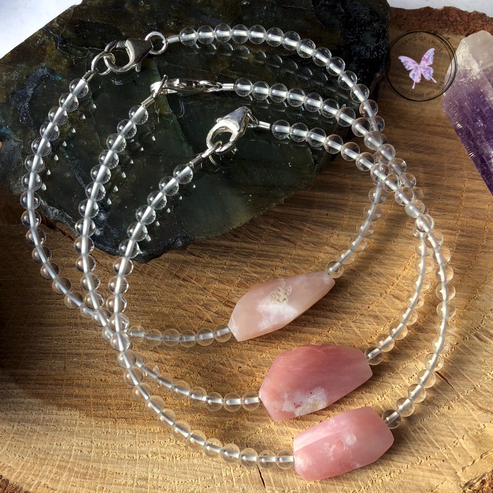 Pink Opal & Quartz Bead Bracelet