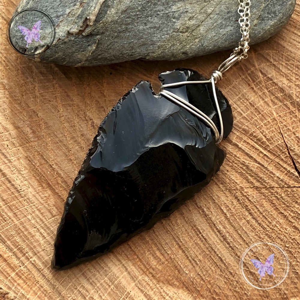 Black obsidian arrowhead necklace