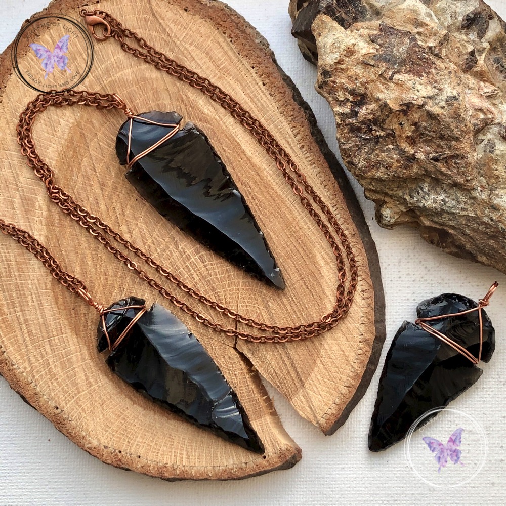 Black obsidian arrowhead necklace