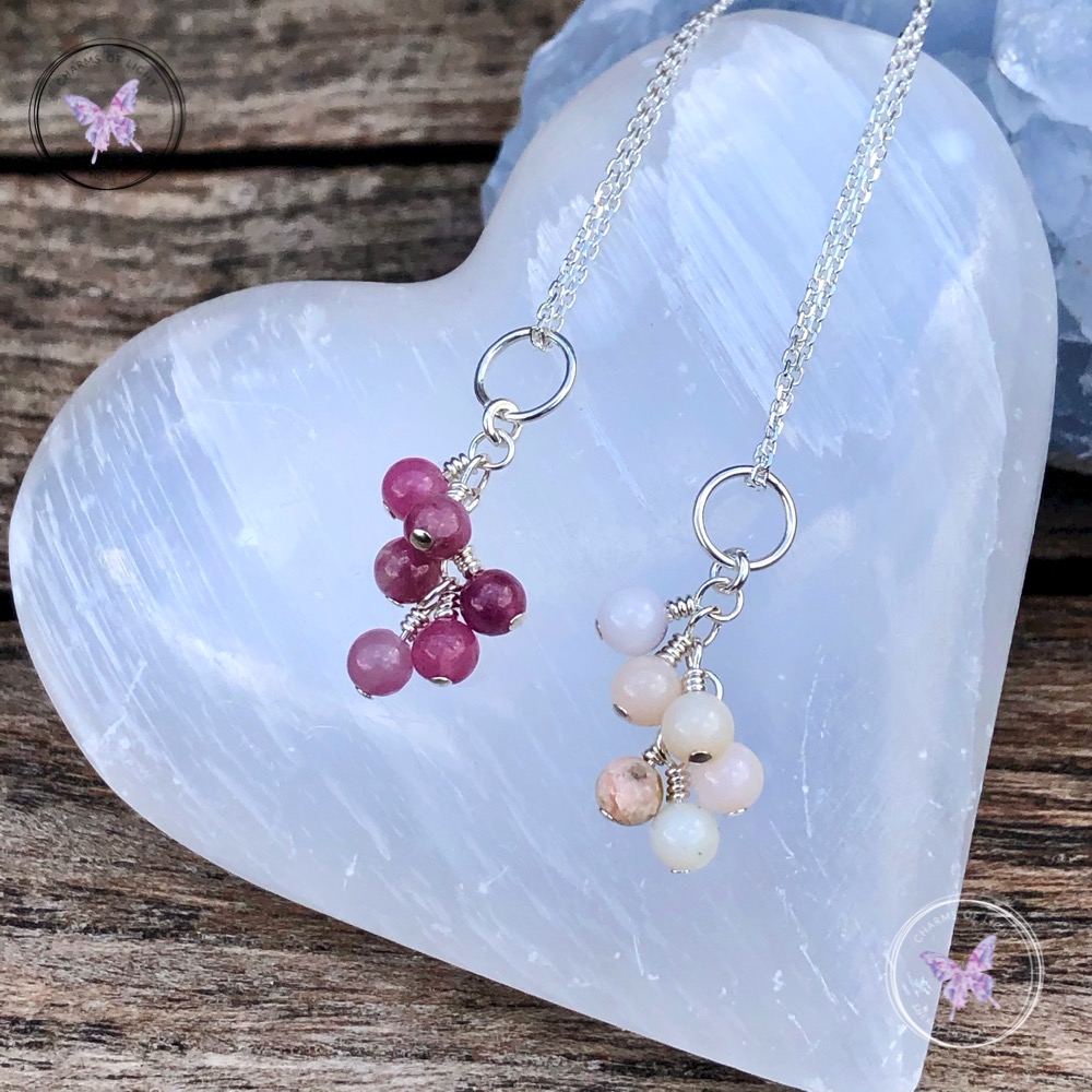 October Birthstone Necklaces - Pink Tourmaline & Opal