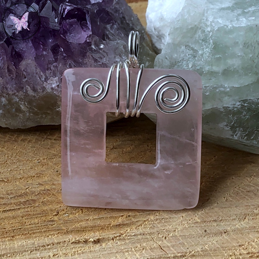 Rose Quartz square donut pendant