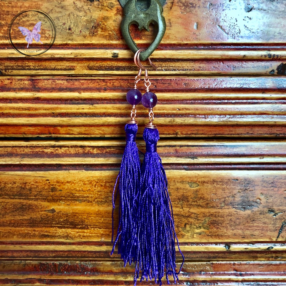 Amethyst & Purple tassel earrings