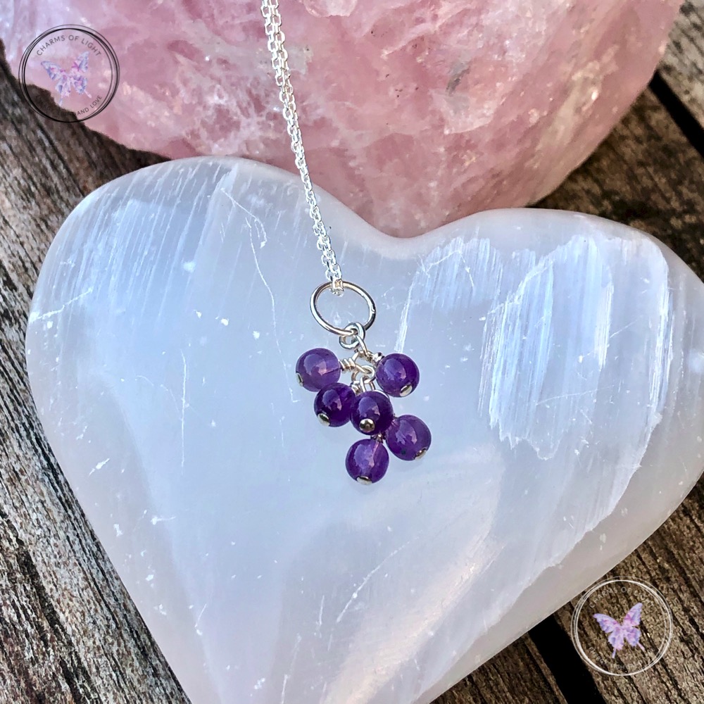 Amethyst February Birthstone cluster necklace