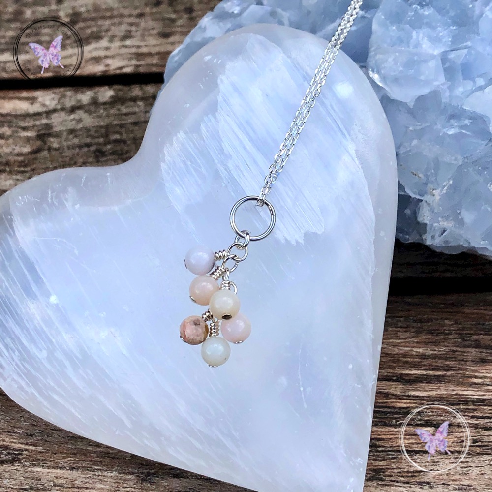 Pink Opal cluster pendant necklace