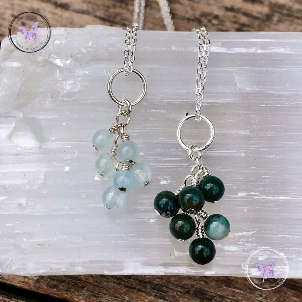 March Birthstone Necklaces - Aquamarine and Bloodstone