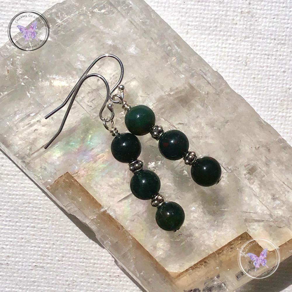 Bloodstone bead earrings