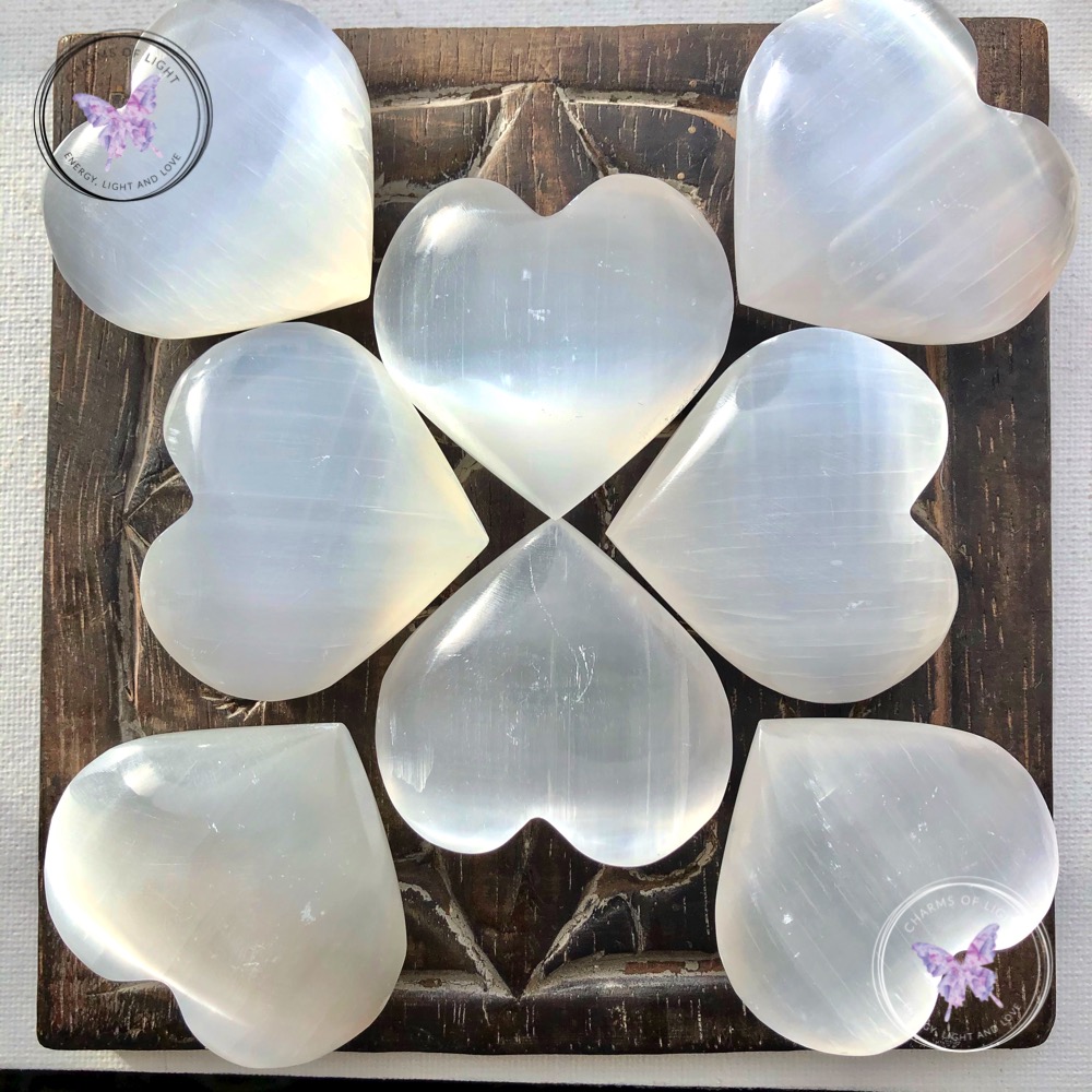 Selenite crystal hearts