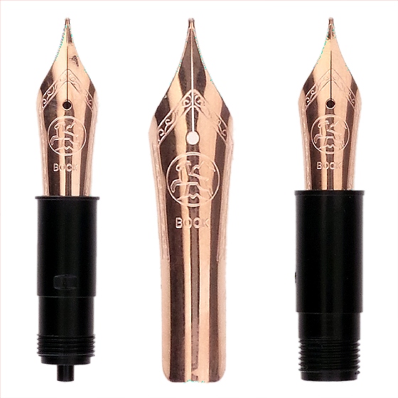 Rose gold plated nibs by Bock are available in Bock’s own housing and in a pen kit compatible housing