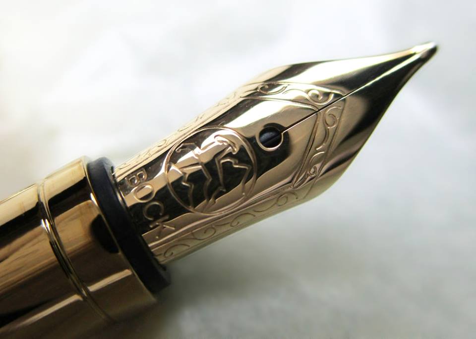 A solid 18k gold size 5 fountain pen nib by Bock nibs of Germany. Available worldwide from Beaufort Ink