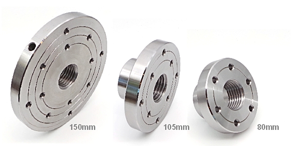 We have lathe faceplates in 3 different diameters, to fit a multitude of lathes